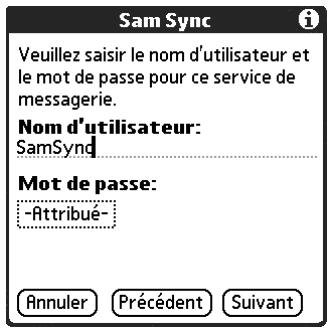 PALM TUNGSTEN T2 - Pour saisir le nom d'utilisateur et le mot de passe du compte : - 1