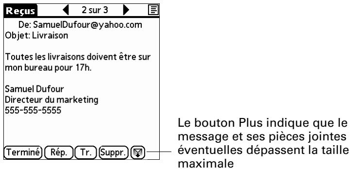 PALM TUNGSTEN T2 - Pour déterminer si un message compte une ou plusieurs pièces jointes dépassant la taille maximale : - 1