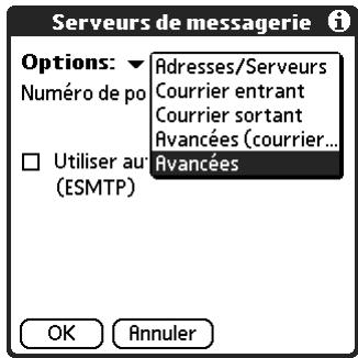 PALM TUNGSTEN T2 - Pour configurer des options de courrier sortant supplémentaires : - 1
