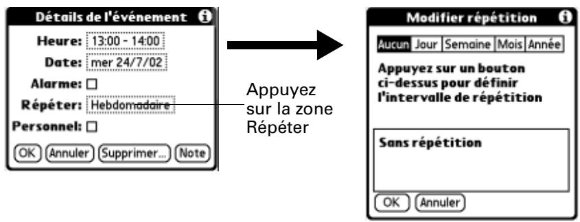 PALM TUNGSTEN T2 - Pour planifier un événement répété ou continu : - 1