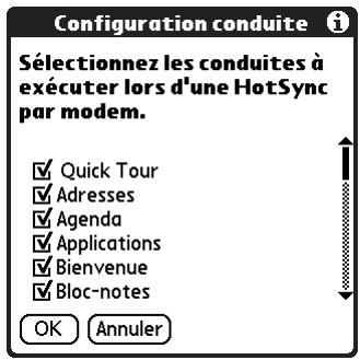 PALM TUNGSTEN T2 - Sélection des conduites pour une opération hotsync par modem - 1
