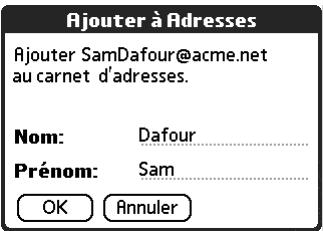 PALM TUNGSTEN T2 - Ajout ou mise à jour d'une entrée de l'application adresses directement à partir d'un message - 2