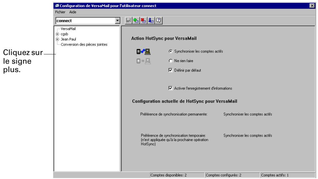 PALM TUNGSTEN T2 - Pour configurer un compte et définir les options de synchronisation : - 1