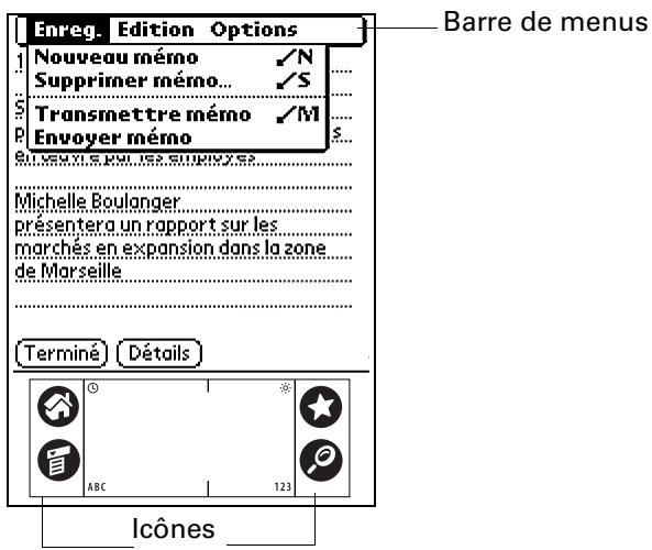 PALM TUNGSTEN T2 - Composants de l'interface de l'ordinateur de poche - 1