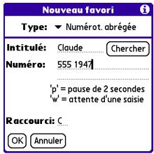PALM CENTRO - Création d'un numéro abrégé via un bouton de favori - 1