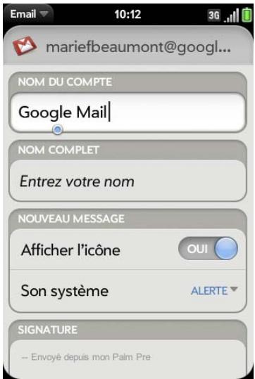 PALM PRE - Configuration d'un compte d'email en cas d'échec de la configuration automatique - 2