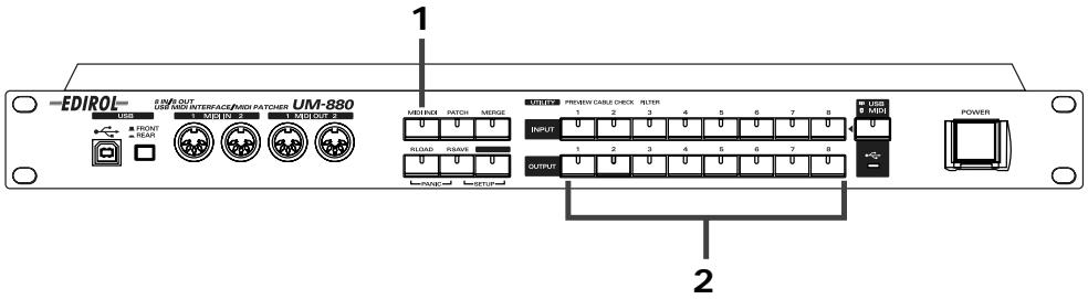 EDIROL UM-880 - Visualisation des entrées/sorties MIDI (MIDI INDI) - 1