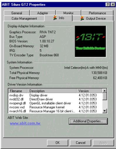 ABIT GT2 - 3-2. Comment utiliser les propriétés de paramétrage du pilote sous windows® 98 se - 14
