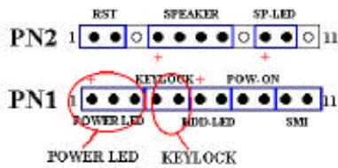 ABIT ZM6F - PN1 (Pin 1-2-3-4-5) : Connecteurs de la diode Power (LED) et du Keylock switche - 1