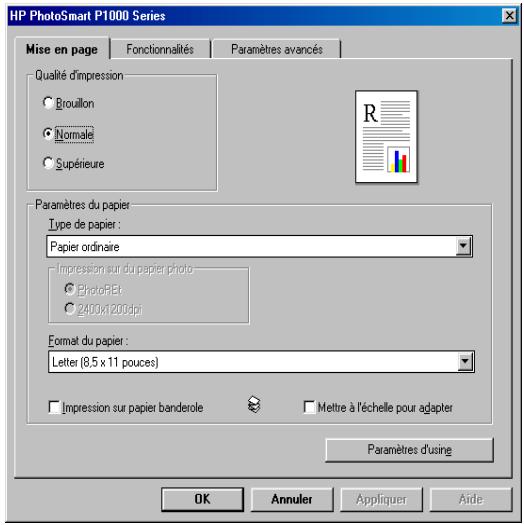 COMPAQ PHOTOSMART 1000 - Sélection des propriétés de l'imprimante - 1
