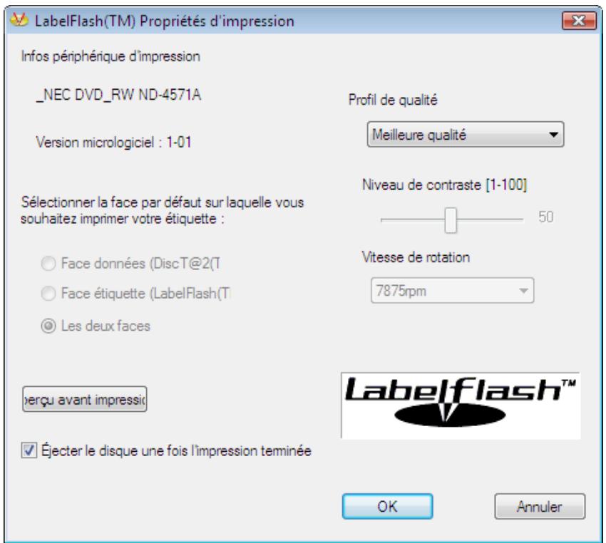 NERO COVERDESIGNER 9 - Fenêtre Propriétés d'impression Labelflash - 1