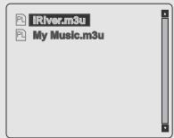 IRIVER H120 - Appuyez sur le bouton A-B/MODE  en mode Stop  et l'écran LCD affiche une liste de fichiers playlist M3U Presents sur le lecteur. - 1
