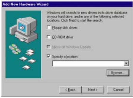 IRIVER H300 - Cliquez sur loption 'indiquer un emplacement et sur la touche "Browse". Add New Hardware Wizard - 1