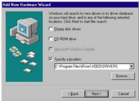 IRIVER H300 - Lorsque le dossier est localise, cliquez sur la touche "Next". Add New Hardware Wizard - 1