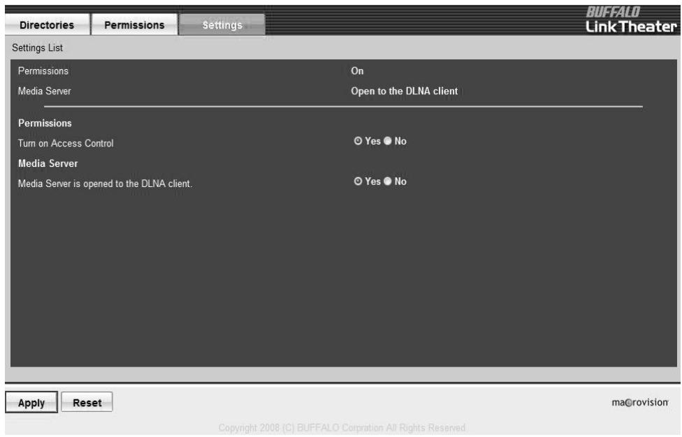 BUFFALO LT-H90LAN : LINKTHEATERHD NETWORK MEDIA PLAYER - Settings - 1
