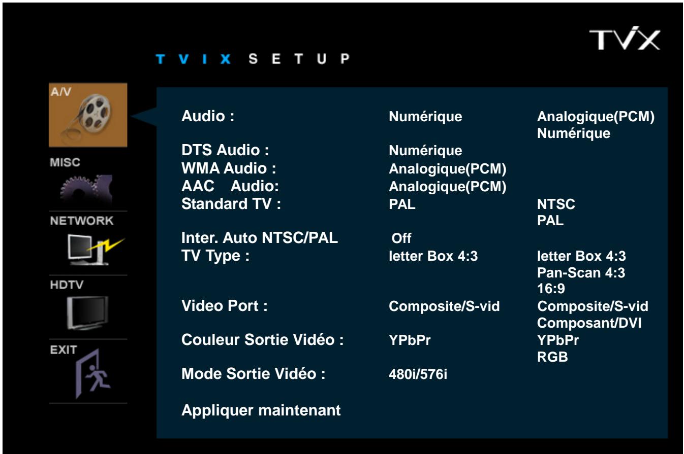 TVIX M-4000P - Réglages audio/video - 1