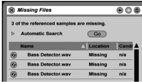 ABLETON LIVE 7 - Repérage des échantillons manquants - 1