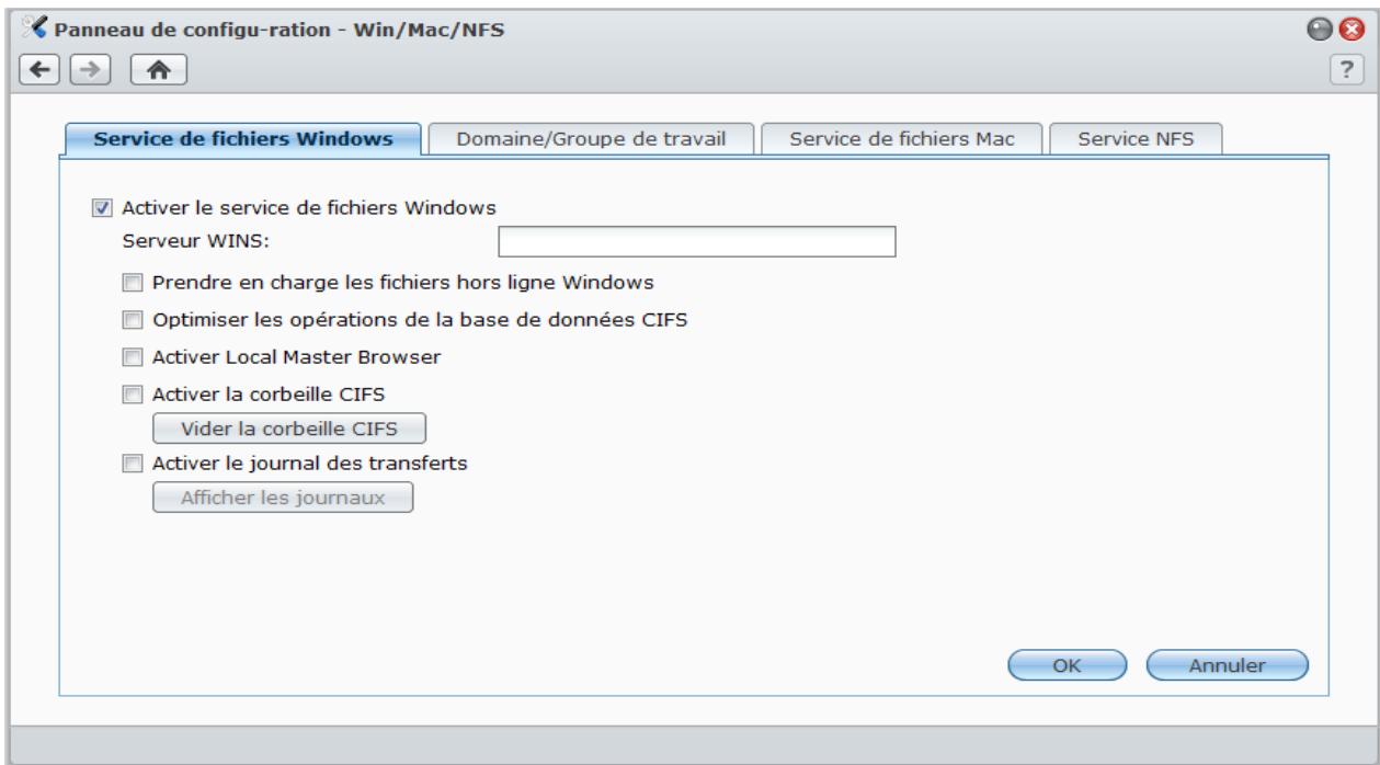 SYNOLOGY DS411J - Gérer le service de fichiers windows - 1