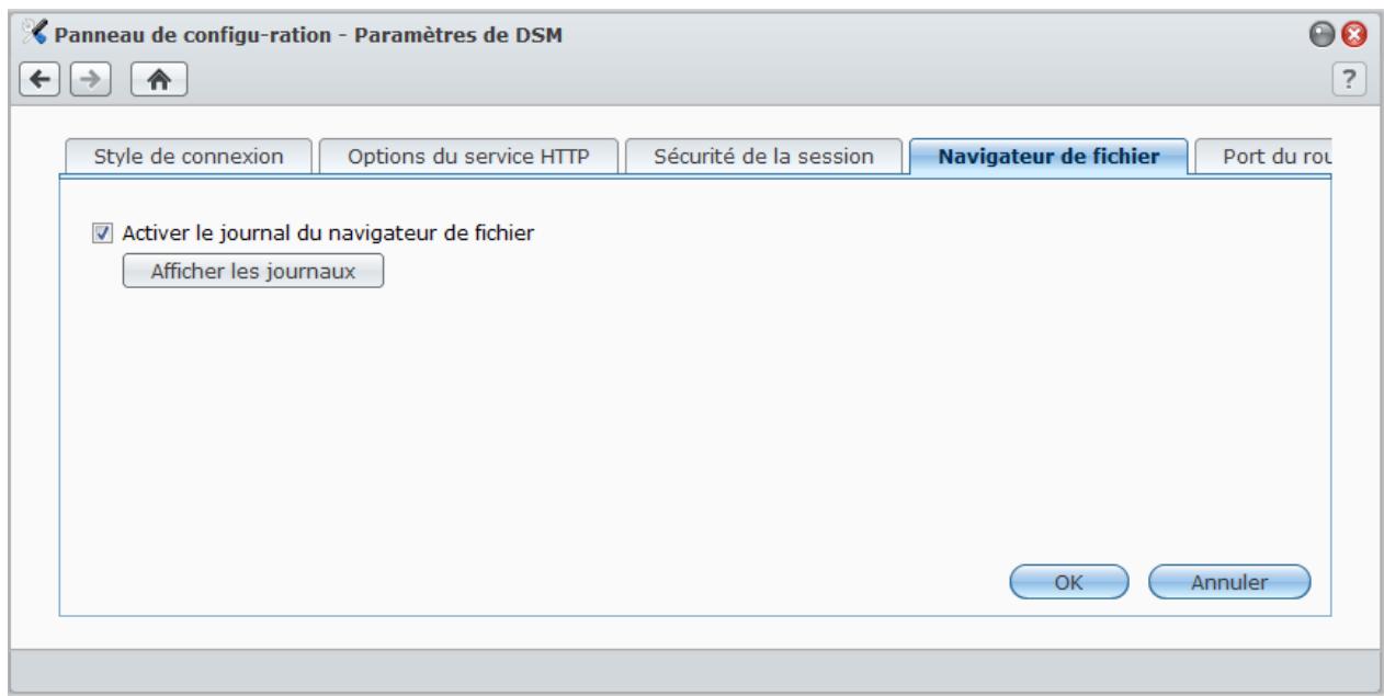 SYNOLOGY DS411J - Activer le journal du navigateur de fichier - 1