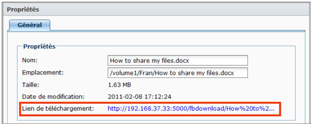 SYNOLOGY DS411J - Obtenir un lien de téléchargement du fichier ou dossier - 1