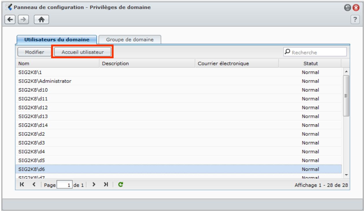 SYNOLOGY DS411J - Créer le dossier accueil de l'utilisateur du domaine - 1
