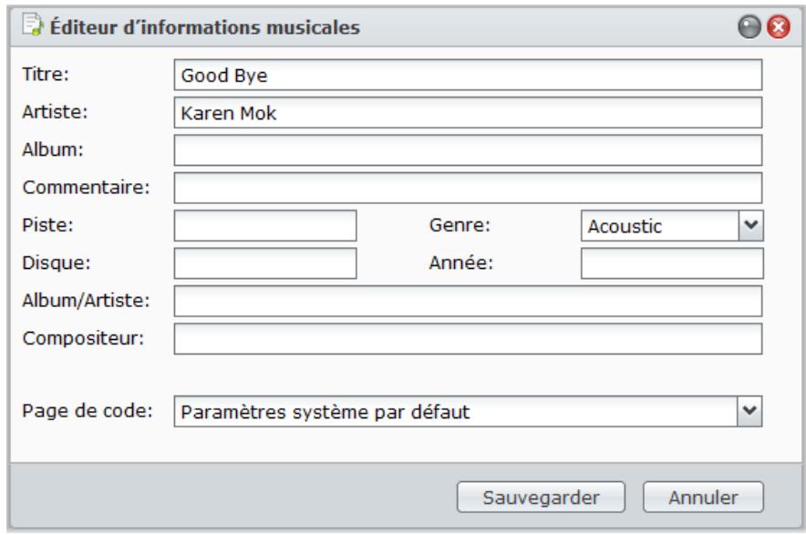 SYNOLOGY DS411J - Éditer les informations musicales - 1