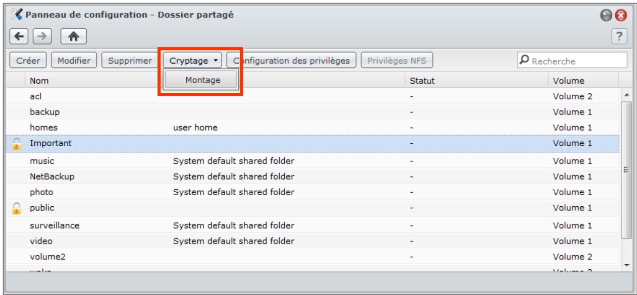 SYNOLOGY DS411J - Modifier un dossier crypté - 1