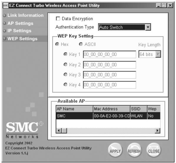 SMC 2455W - | Configuration de WEP avec l'utilitaire windows - 1