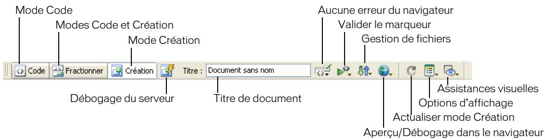 MACROMEDIA DREAMWEAVER 8-BIEN DMARRER AVEC DREAMWEAVER - Barre d'outils de document - 1