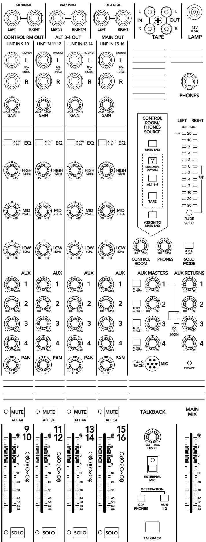 MACKIE ONYX 1620 - Onyx 1620 Track Sheet (Voies 9-16 et Section Master) - 1