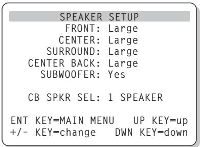 ROTEL RSP-1066 - Menu de réglage des enceintes acoustiques speaker SETUP - 1