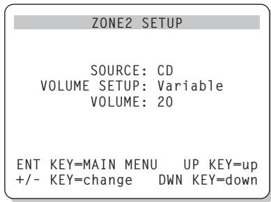 ROTEL RSP-1066 - Menu de réglage de la ZONE 2 ZONE 2 SETUP - 1