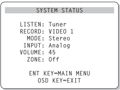 ROTEL RSP-1066 - Menu SYSTEM STATUS ("ESTADO DEL SISTEMA") - 1