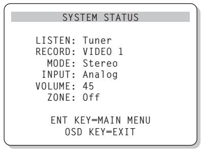ROTEL RSP-1066 - Écran d'information sur les réglages du système SYSTEM STATUS - 1