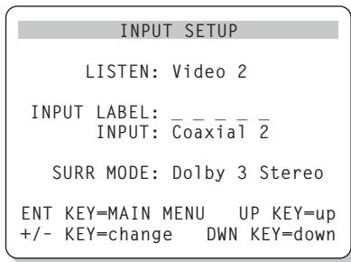 ROTEL RSP-1066 - Menu de réglage des entrées INPUT SETUP - 1