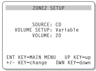 ROTEL RSX-1055 - Menu de réglage de la ZONE 2 ZONE 2 SETUP - 1