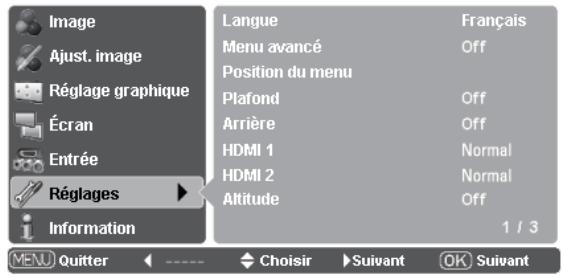 LOGICOM-SANYO PLV-Z3000 - Menu Reglages - 1