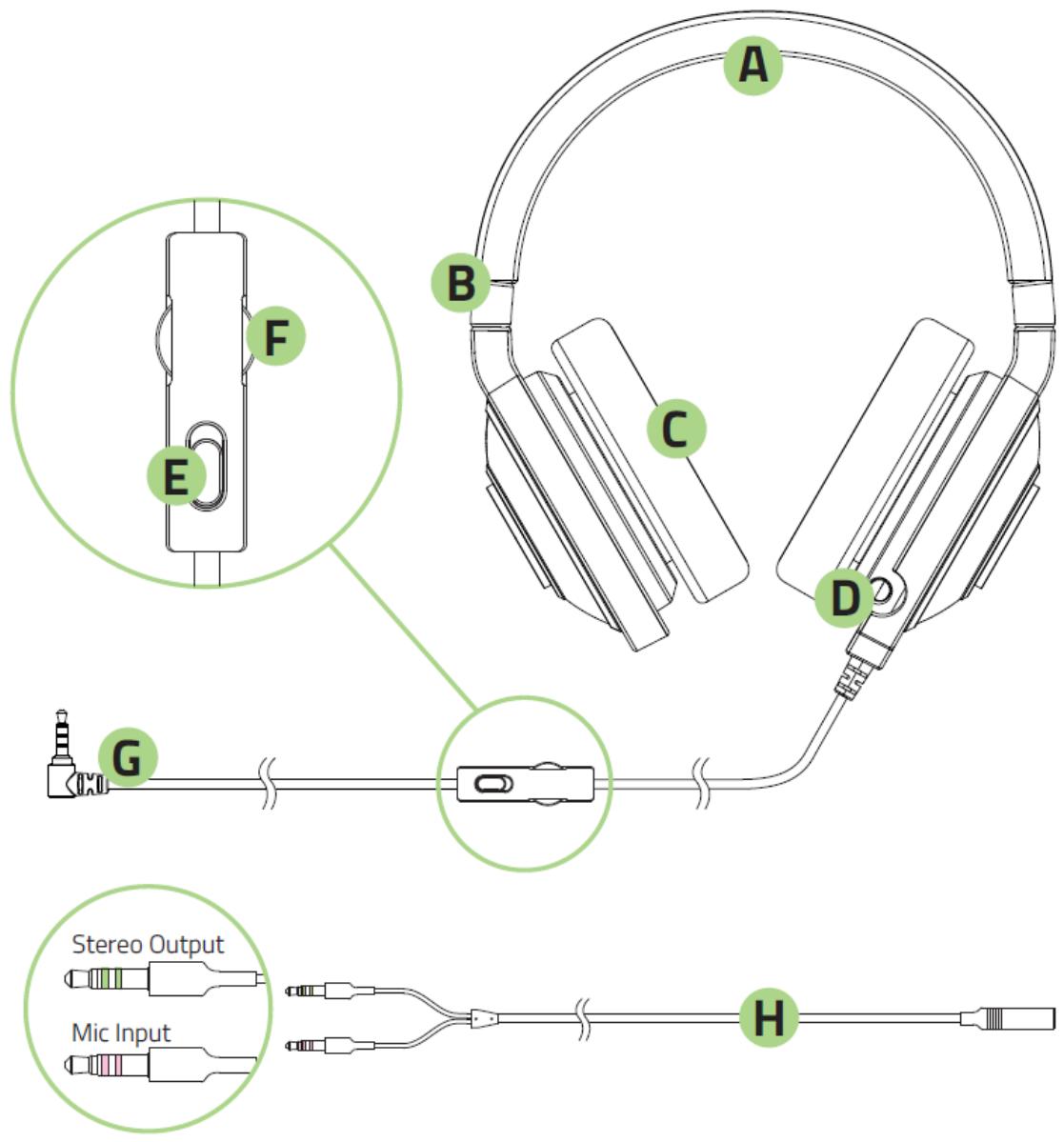 RAZER CASQUE GAMING KRAKEN PRO VERT - DEVICE LAYOUT - 1
