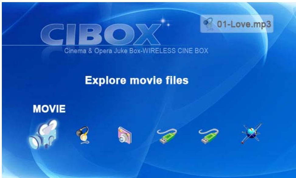 CIBOX WIRELESS CINE BOX HD - Écran du menu principal - 1