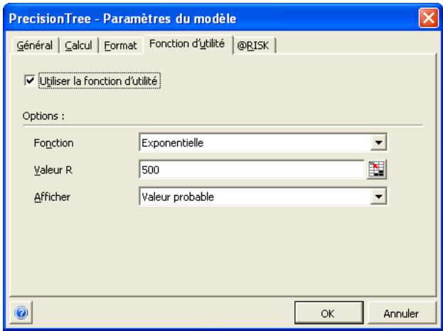 PALISADE PRECISIONTREE 5.5 - Onglet Fonction d'utilité - Commande Paramètres du modele - 1