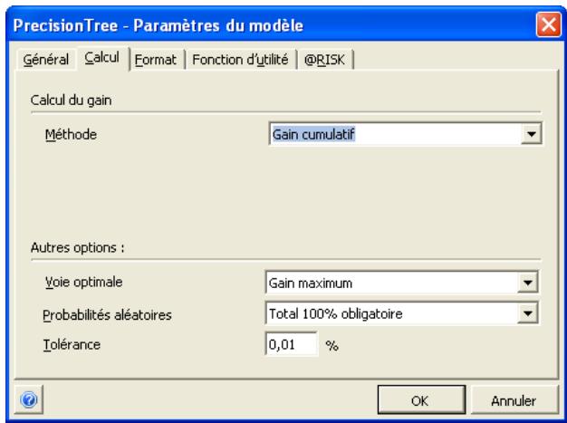 PALISADE PRECISIONTREE 5.5 - Onglet Calcul - Commande Paramétres du modele - 1