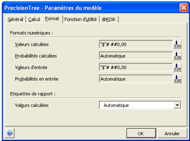 PALISADE PRECISIONTREE 5.5 - Onglet Format - Commande Paramètres du modele - 1