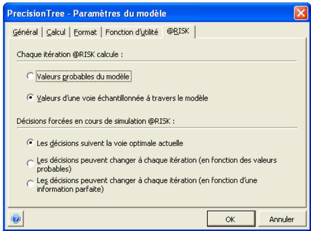 PALISADE PRECISIONTREE 5.5 - Onglet @RISK - Commande Paramètres du modele - 1