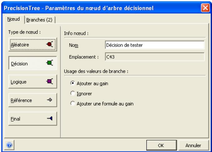 PALISADE PRECISIONTREE 5.5 - Boîte de dialogue Paramètres du nœud - 1