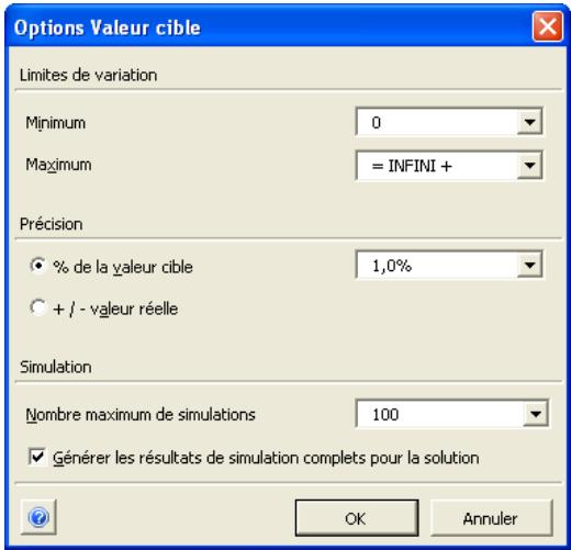 PALISADE RISK 5.5 - Boîte de dialogue Options de Valeur cible — Commande Valeur cible - 1