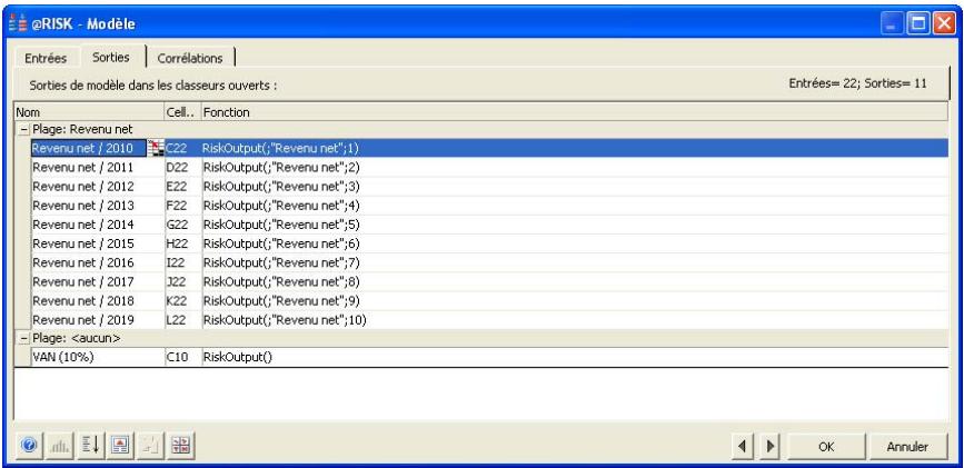 PALISADE RISK 5.5 - Fenêtre Modèle — Onglet Sorties - 1