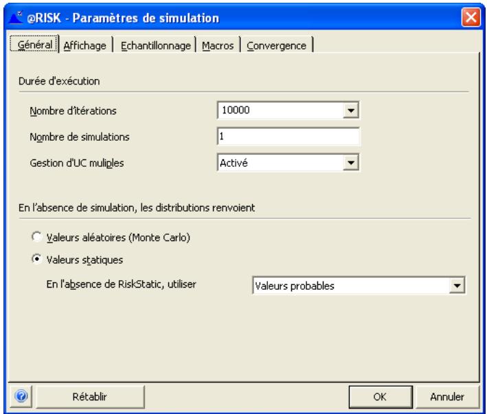 PALISADE RISK 5.5 - Onglet Général — Commande Paramètres de simulation - 1