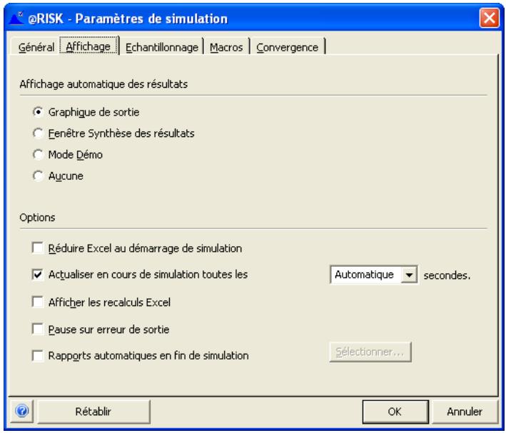 PALISADE RISK 5.5 - Onglet Affichage — Commande Paramètres de simulation - 1