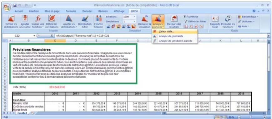 PALISADE RISK 5.5 - Configure et exécute une analyse Valeur cible @RISK. - 1