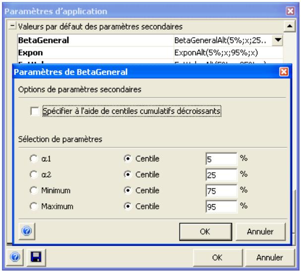 PALISADE RISK 5.5 - Valeurs par défaut des distributions à paramètres secondaires - 1